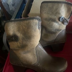 2011 Dansko Stormy Brown Leather nubuck sherling Fur Boot Clog EU 40 US 9 9.5